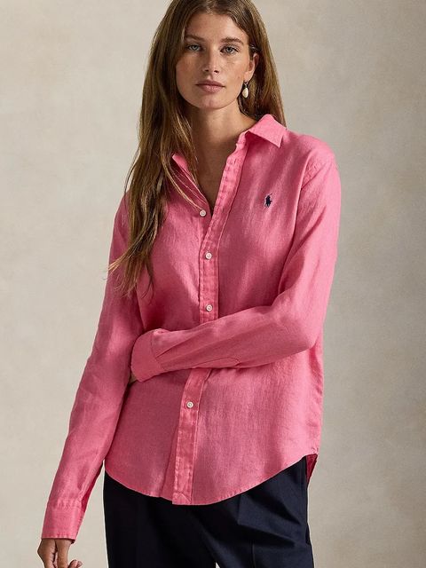 Polo Ralph Lauren koszula lniana kolor różowy relaxed z kołnierzykiem klasycznym 211970730 - zdjęcie produktu nr 1