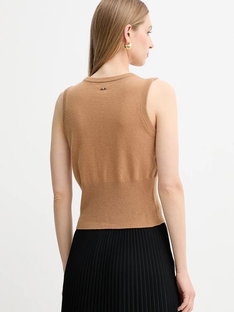 Fracomina kamizelka wełniana damski kolor beżowy lekki FR25WJ5008K47301