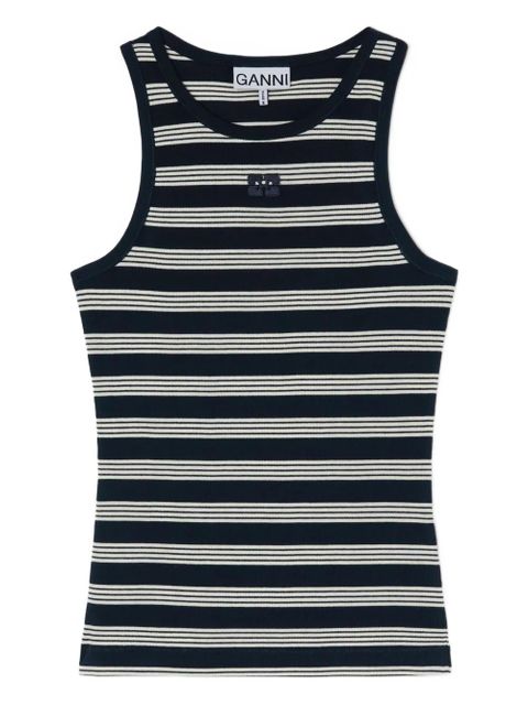 GANNI striped embroidered-logo top - Blue - zdjęcie produktu nr 1