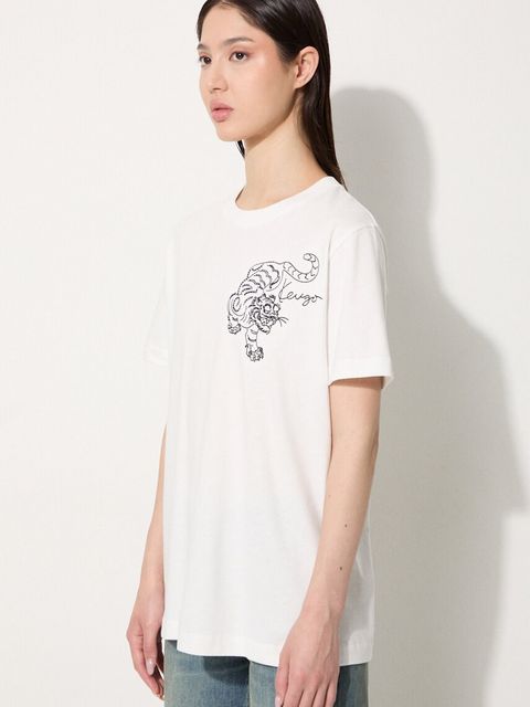 Kenzo t-shirt bawełniany Gots Star Tiger Emb Loose damski kolor biały FE62TS1354SG.02