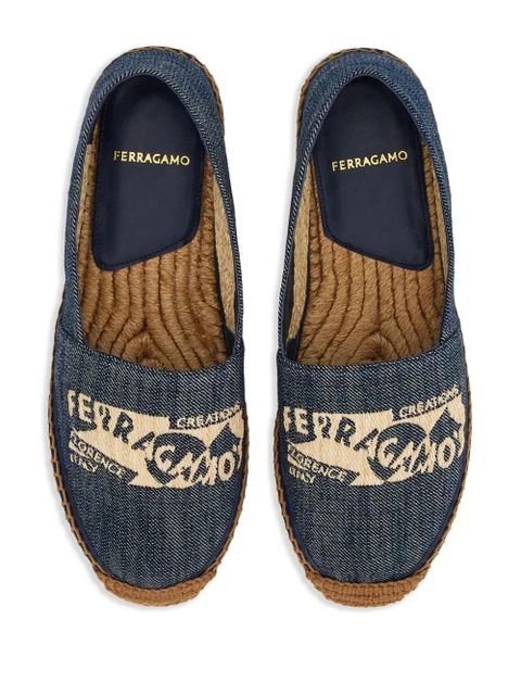 Ferragamo logo-embroidered denim espadrilles - Blue