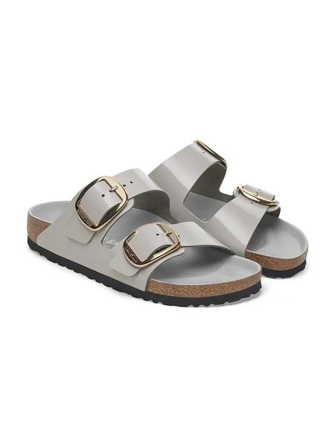 Birkenstock klapki skórzane Arizona Big Buckle damskie kolor szary 1029391
