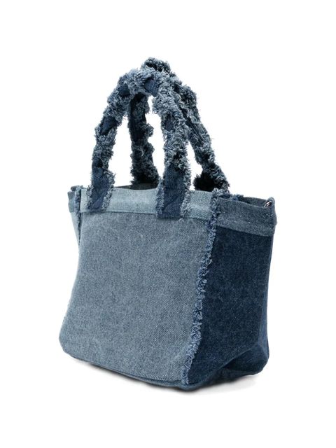 GANNI frayed panelled tote bag - Blue