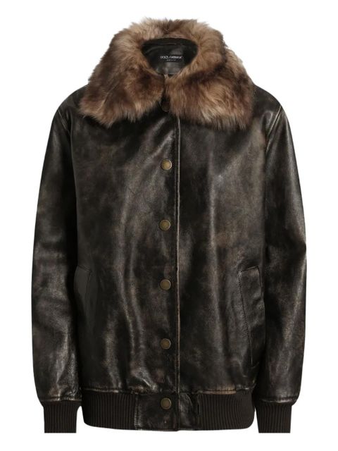 Dolce & Gabbana leather bomber jacket - Brown - zdjęcie produktu nr 1