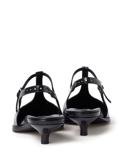 Miu Miu Brushed leather brogue slingback T-strap pumps - Black