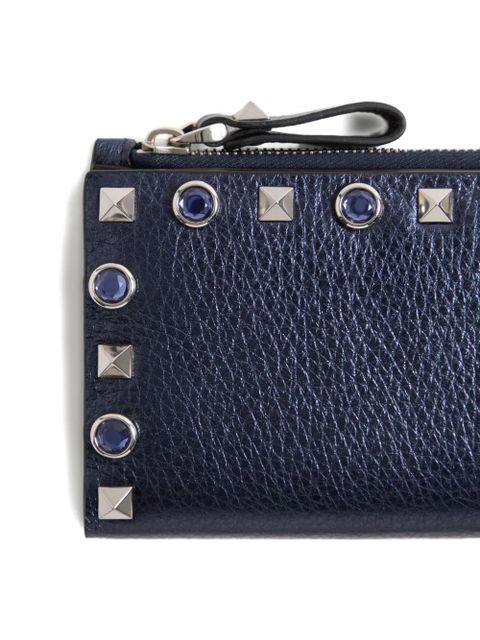Valentino Garavani Rockstud cardholder with zipper in laminated calfskin - Blue