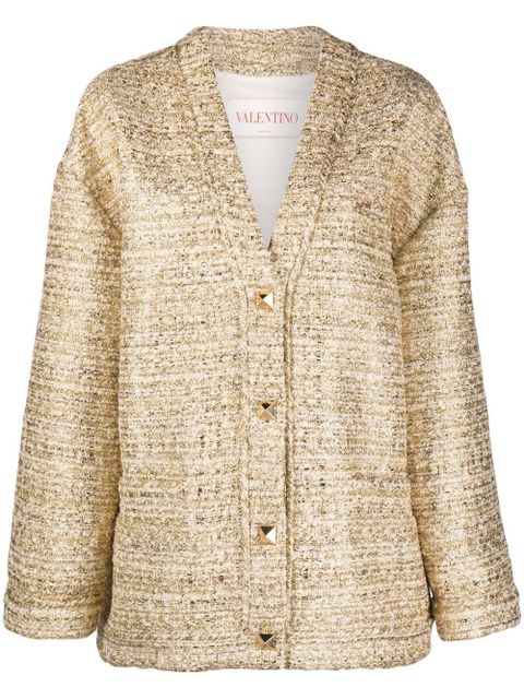 Valentino Garavani Roman Stud metallic tweed cardigan - Gold