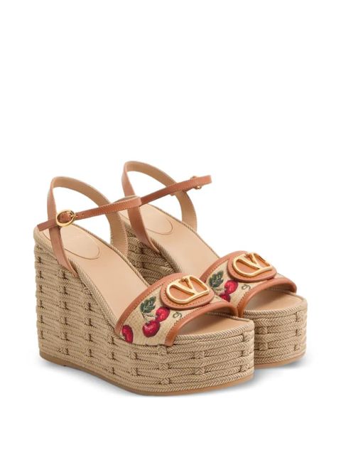 Valentino Garavani VLogo Signature Cherryfic-print wedge sandals - Neutrals