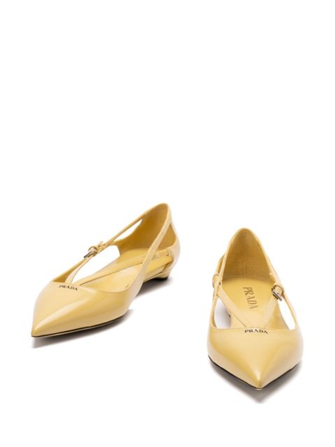Prada brushed-leather cut-out ballerina shoes - Yellow