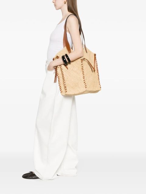 ISABEL MARANT Tampa leather-trimmed raffia shoulder bag - Neutrals - zdjęcie produktu nr 2