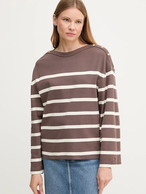 Tommy Hilfiger longsleeve bawełniany kolor brązowy WW0WW45760 - zdjęcie produktu nr 1