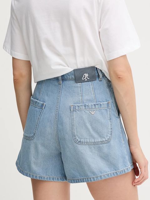Emporio Armani szorty jeansowe damskie kolor niebieski gładkie high waist EW001498 AF12675