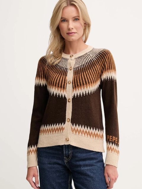 Pepe Jeans kardigan z domieszką wełny damski kolor brązowy PL7000048 - zdjęcie produktu nr 1