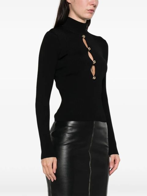 Self-Portrait long-sleeve ribbed-knit top - Black