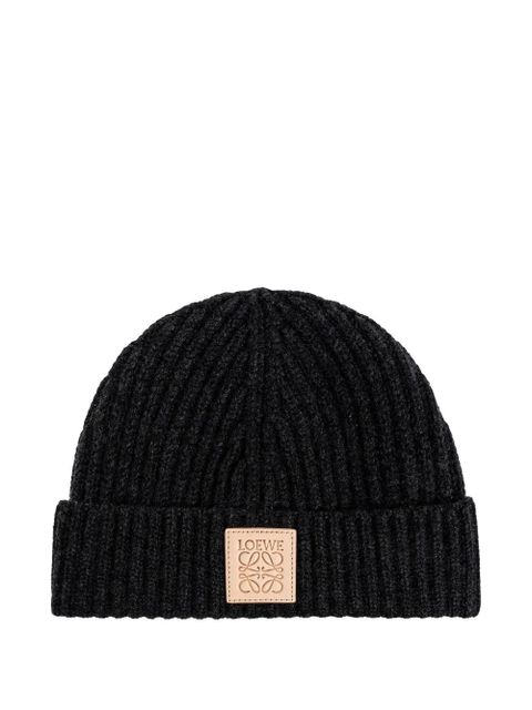 LOEWE ribbed logo-patch beanie hat - Black - zdjęcie produktu nr 1