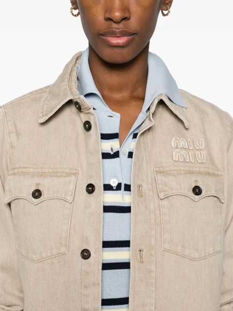 Miu Miu logo-appliqué denim jacket - Neutrals