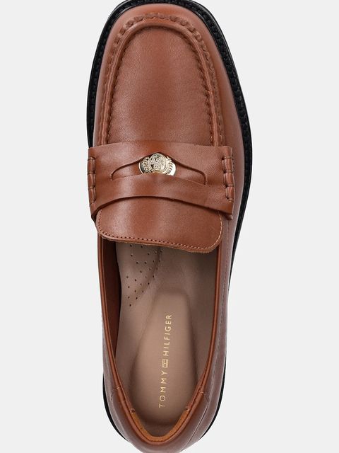 Tommy Hilfiger mokasyny skórzane CREST SQUARISH TOE PENNY LOAFER damskie kolor brązowy na płaskim obcasie FW0FW08633 - zdjęcie produktu nr 2