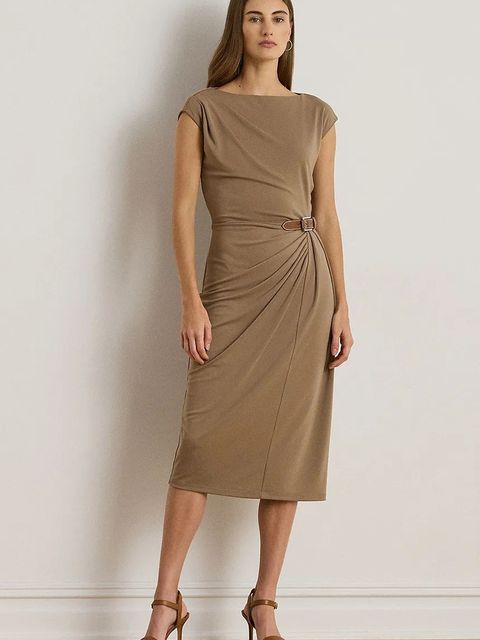 Lauren Ralph Lauren sukienka kolor brązowy midi dopasowana 200980221