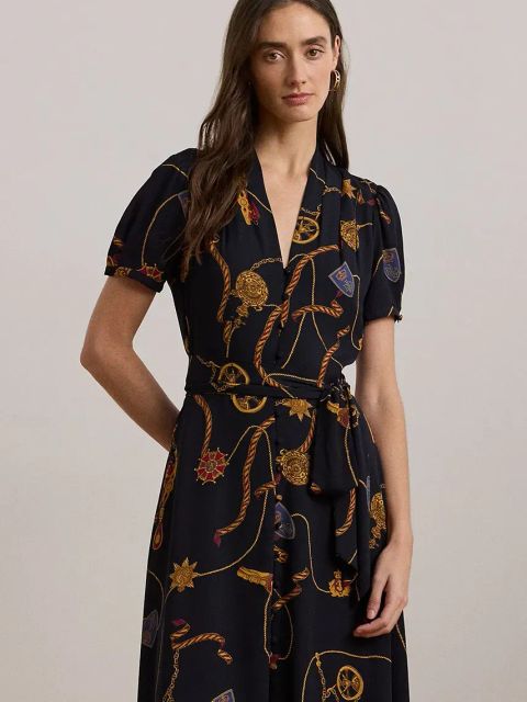 Lauren Ralph Lauren sukienka kolor granatowy midi rozkloszowana 200957152