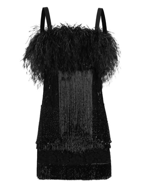 Dolce & Gabbana feather-trimmed fringe mini dress - Black - zdjęcie produktu nr 1