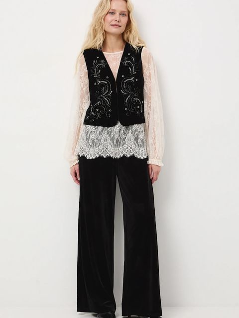 Medicine spodnie damskie kolor czarny szerokie medium waist