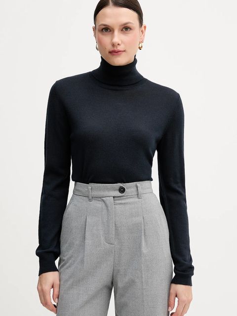 Sisley sweter damski kolor granatowy lekki z golfem 11BAM201C - zdjęcie produktu nr 1