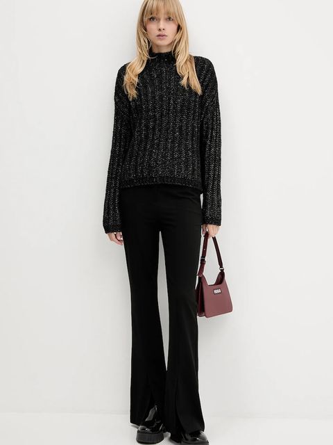 HUGO sweter z dodatkiem wełny damski kolor czarny ciepły z półgolfem 50550210