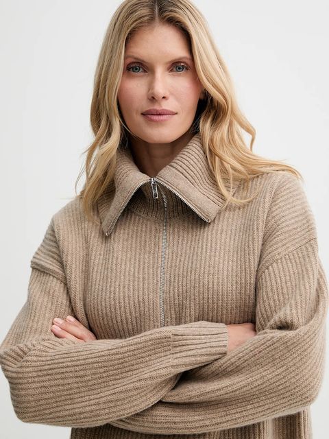 Filippa K sweter wełniany damski kolor beżowy z golfem 31654