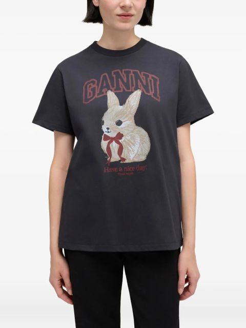 GANNI rabbit basic cotton jersey T-shirt - Grey