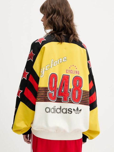 adidas Originals bluza bawełniana Cycling Crew damska kolor żółty wzorzysta JW0147