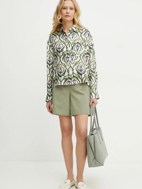 Weekend Max Mara koszula jedwabna damska kolor zielony regular z kołnierzykiem klasycznym 2515111131600