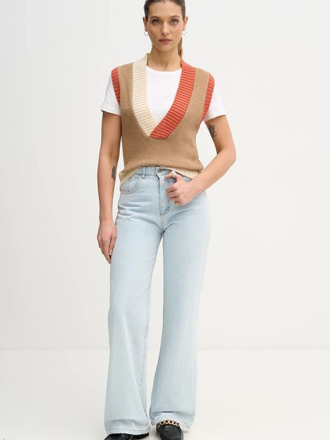 United Colors of Benetton kamizelka z dodatkiem wełny damski kolor beżowy 16YCE403M - zdjęcie produktu nr 2