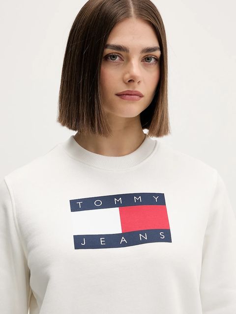 Tommy Jeans bluza bawełniana damska kolor beżowy z nadrukiem DW0DW22564