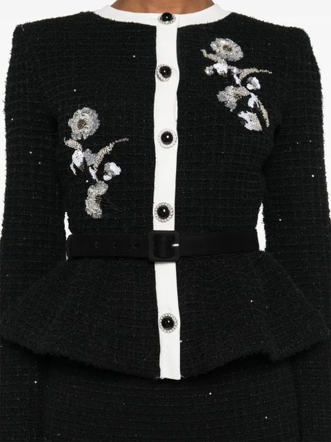 Self-Portrait floral-embellished knitted midi dress - Black