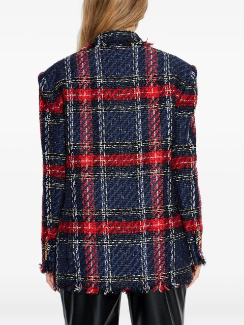 Balmain plaid-check tweed blazer - Blue