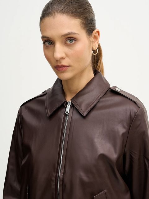 Calvin Klein Jeans kurtka kolor brązowy przejściowa LV047E501G