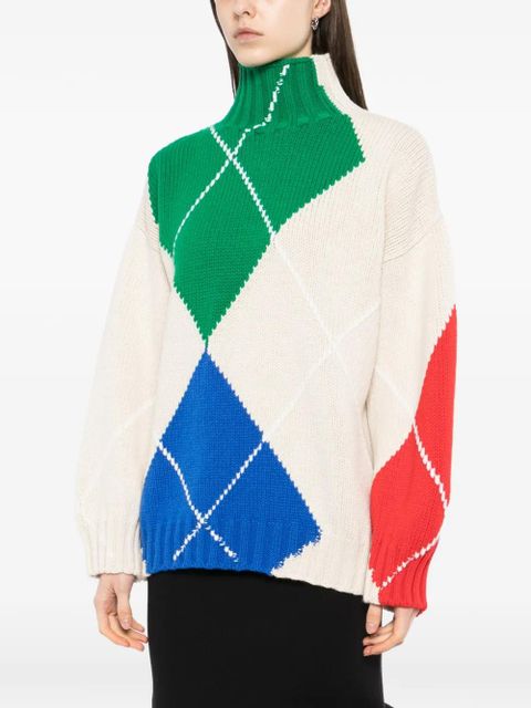 JW Anderson turtle-neck argyle sweater - White