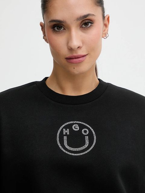 Hugo Blue bluza bawełniana damska kolor czarny z nadrukiem 50555795