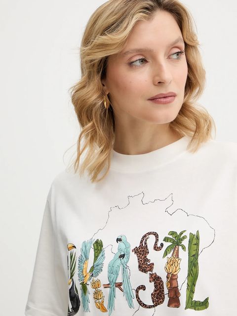 Farm Rio t-shirt bawełniany damski kolor beżowy 344380
