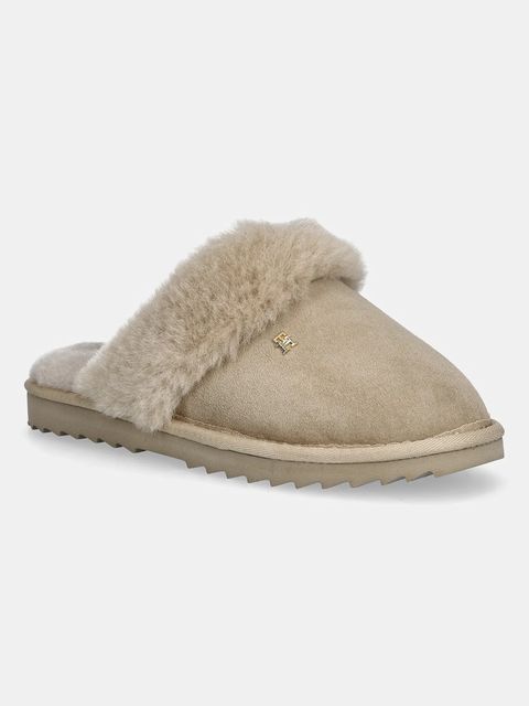 Tommy Hilfiger kapcie skórzane TH SHEARLING HOUSE SHOE kolor beżowy FW0FW09063 - zdjęcie produktu nr 1
