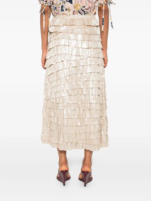 Ulla Johnson ruffled metallic-effect midi skirt - Neutrals