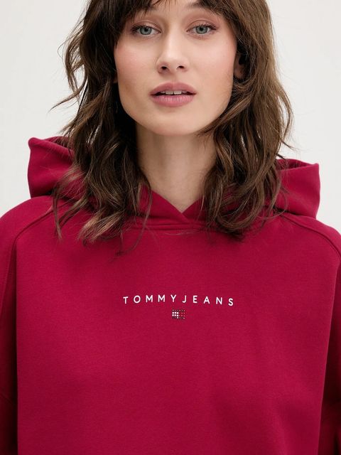 Tommy Jeans bluza bawełniana damska kolor różowy z kapturem z nadrukiem DW0DW21607