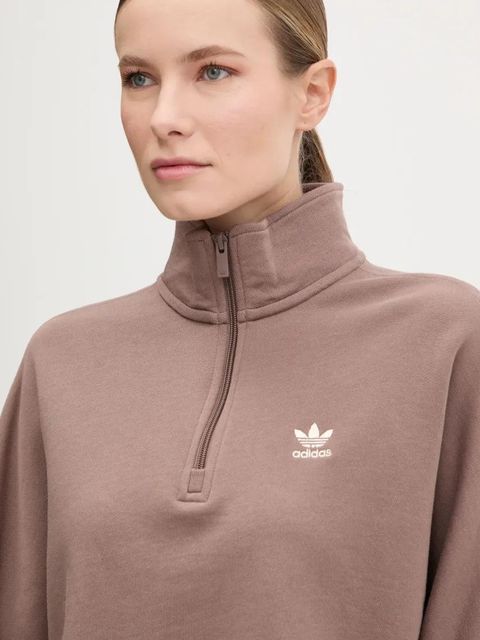 adidas Originals bluza bawełniana Essential damska kolor brązowy gładka JD0922