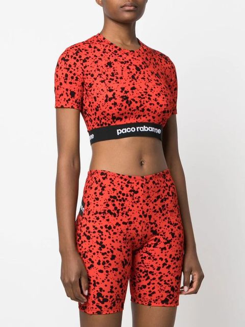 Rabanne paint-splatter print jersey crop top - Red - zdjęcie produktu nr 2