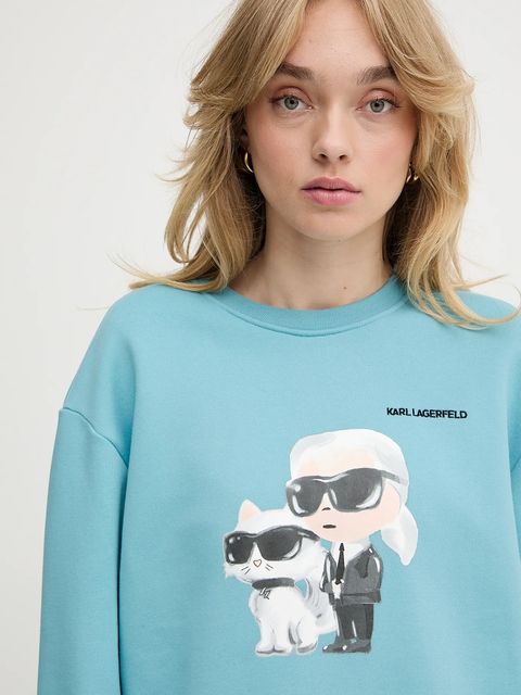 Karl Lagerfeld bluza IKON damska kolor turkusowy z nadrukiem A3W20057