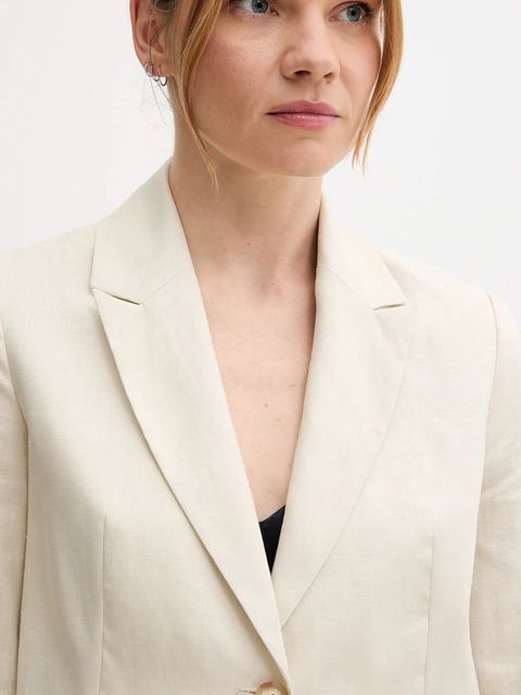 United Colors of Benetton marynarka lniana kolor beżowy jednorzędowa gładka 2AGHDW037