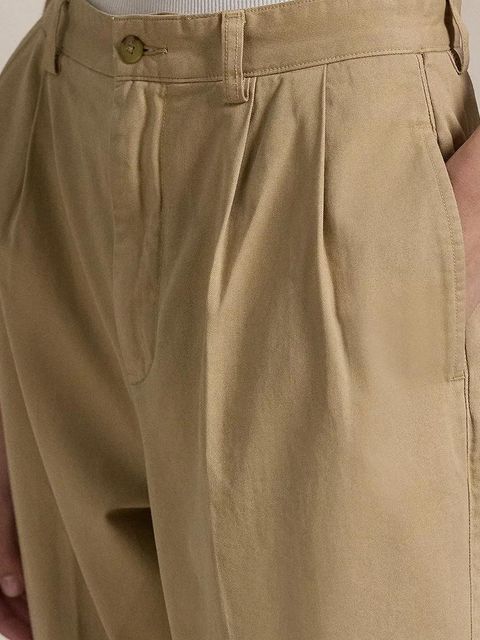 Polo Ralph Lauren spodnie bawełniane kolor beżowy szerokie medium waist 211909520