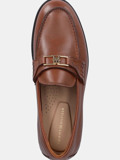 Tommy Hilfiger mokasyny skórzane TH LOGO LEATHER LOAFER damskie kolor brązowy na płaskim obcasie FW0FW08705