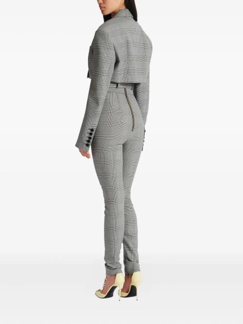 Balmain Prince of Wales-check cropped jacket - Grey