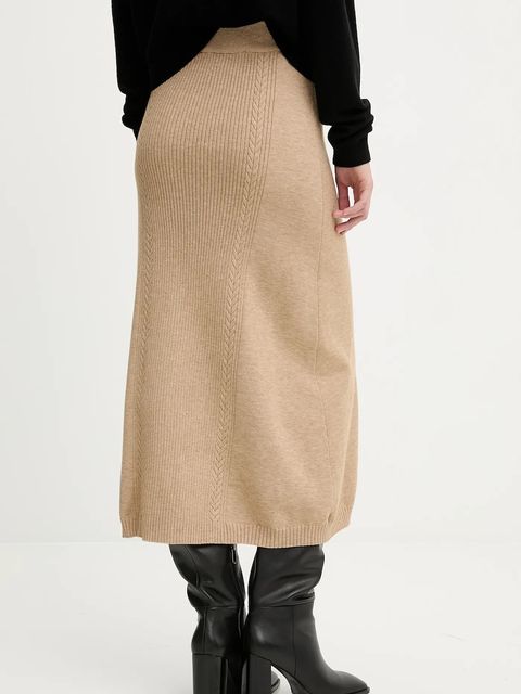 Answear.LAB spódnica z kaszmirem kolor brązowy midi rozkloszowana